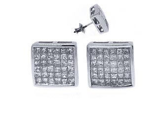 1 CARAT PRINCESS SQUARE CUT DIAMOND STUD EARRINGS INVISIBLE 14KT WHITE GOLD
