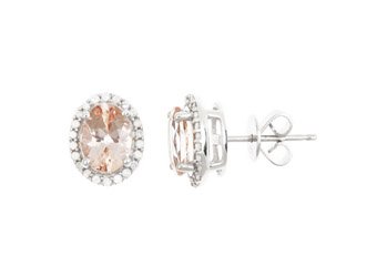 2.32 CARAT MORGANITE & DIAMOND STUD HALO EARRINGS OVAL SHAPE