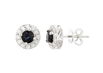 1.66CT SAPPHIRE & TOPAZ HALO STUD EARRINGS 5mm ROUND SEPTEMBER BIRTH STONE