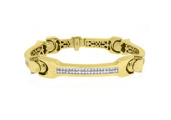 Mens Diamond Bangle Bracelet 6 Carat Invisible Princess Square Cut Yellow Gold
