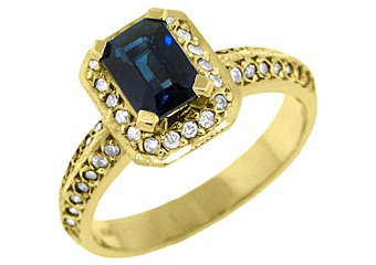 WOMENS BLUE SAPPHIRE DIAMOND ENGAGEMENT HALO RING EMERALD ROUND CUT YELLOW GOLD