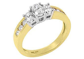 1.4 CARAT OVAL 3-STONE PAST PRESENT FUTURE DIAMOND RING TWO-TONE YELLOW GOLD