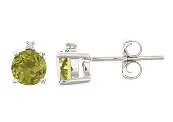 1.01 CARAT PERIDOT & DIAMOND EARRINGS 5mm ROUND CUT AUGUST BIRTH STONE