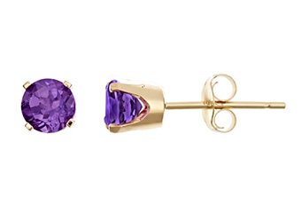 .50CT AMETHYST STUD EARRINGS 4mm ROUND 14KT YELLOW GOLD FEBURARY BIRTH STONE