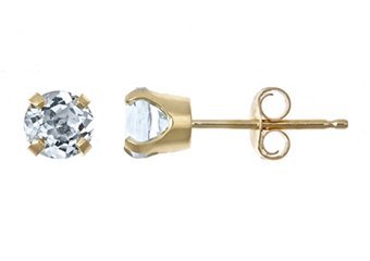 .46 CARAT AQUAMARINE STUD EARRINGS 4mm ROUND 14KT YELLOW GOLD MARCH BIRTH STONE