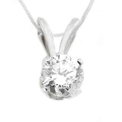 1/2CT Solitaire Diamond Pendant 14KT White Gold Brilliant Round Cut Prong Set