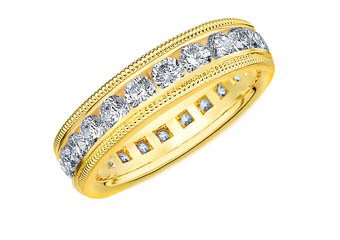 DIAMOND ETERNITY BAND WEDDING RING ROUND 14KT YELLOW GOLD 2.00 CARAT MILGRAIN
