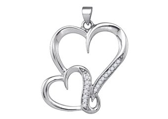 1/10 Carat Diamond Heart Shape Pendant Brilliant Round Diamonds Sterling Silver