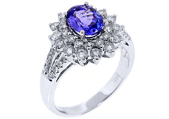 WOMENS TANZANITE DIAMOND ENGAGEMENT WEDDING RING OVAL SHAPE 2.54 CARATS