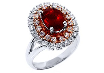 WOMENS RED RUBY DIAMOND ENGAGEMENT WEDDING RING OVAL SHAPE 2.78 CARATS