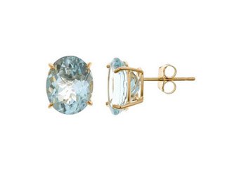 4.5 CARAT AQUAMARINE STUD EARRINGS OVAL SHAPE 14K YELLOW GOLD MARCH BIRTH STONE