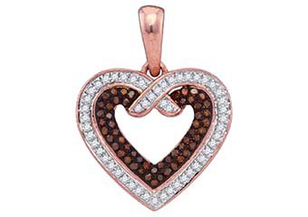 .25 Carat Red & White Diamond Heart Pendant Round Cut Rose Gold