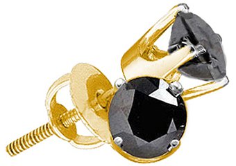1/4 CARAT BRILLIANT ROUND BLACK DIAMOND STUD EARRINGS YELLOW GOLD