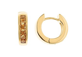 CITRINE HOOP EARRINGS BRILLIANT ROUND CUT 14KT YELLOW GOLD