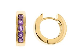 AMETHYST HOOP EARRINGS BRILLIANT ROUND CUT 14KT YELLOW GOLD