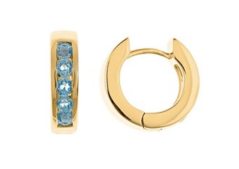BLUE TOPAZ HOOP EARRINGS BRILLIANT ROUND CUT 14KT YELLOW GOLD