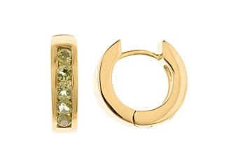 PERIDOT HOOP EARRINGS BRILLIANT ROUND CUT 14KT YELLOW GOLD