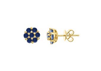 1.26 CARAT BLUE SAPPHIRE FLOWER SHAPE STUD EARRINGS 8mm YELLOW GOLD