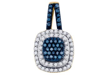 .50 Carat Blue Diamond Pendant Brilliant Round Cut Yellow Gold Cushion Shape