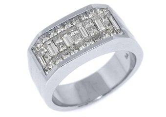 MENS 2 CARAT PRINCESS BAGUETTE CUT DIAMOND RING WEDDING BAND 18KT WHITE GOLD