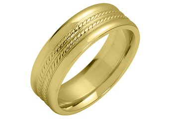 MENS WEDDING BAND ENGAGEMENT RING YELLOW GOLD HIGH GLOSS BRAIDED 6mm