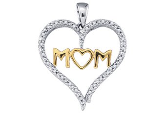 Diamond Mom Pendant Mothers Day Gift 10k White & Yellow Gold .07 Carats