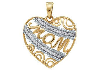 Diamond Mom Pendant Mothers Day Gift 10k Yellow & White Gold .10 Carats