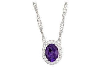 AMETHYST & DIAMOND HALO PENDANT 8x6MM OVAL SHAPE 925 SILVER w 18" CHAIN