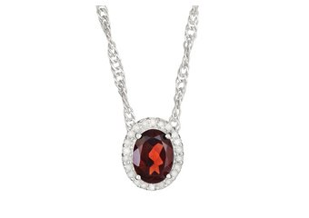 GARNET & DIAMOND HALO PENDANT 8x6MM OVAL SHAPE 925 SILVER w 18" CHAIN