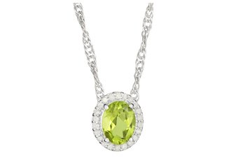 PERIDOT & DIAMOND HALO PENDANT 8x6MM OVAL SHAPE 925 SILVER w 18" CHAIN