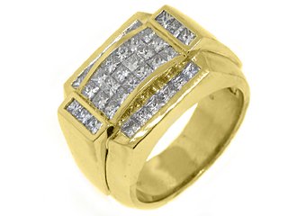 MENS 2.71 CARAT PRINCESS SQUARE CUT DIAMOND RING WEDDING BAND 14KT YELLOW GOLD