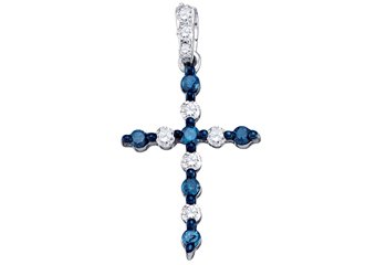 .25 Carat Blue Diamond Cross Pendant Brilliant Round Cut White Gold