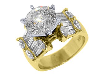 5.4 CARAT WOMENS DIAMOND ENGAGEMENT RING ROUND MARQUISE BAGUETTE CUT YELLOW GOLD
