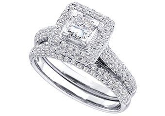 WOMENS DIAMOND ENGAGEMENT HALO RING WEDDING BAND BRIDAL SET PRINCESS CUT 1.23 CT
