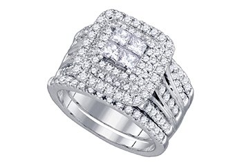 WOMENS DIAMOND ENGAGEMENT HALO RING WEDDING BAND BRIDAL SET PRINCESS CUT 2 CARAT