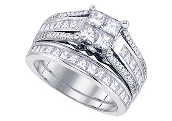 WOMENS DIAMOND ENGAGEMENT RING WEDDING BAND BRIDAL SET PRINCESS CUT 1.9 CARAT