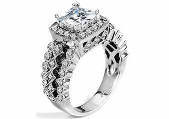 WOMENS DIAMOND ENGAGEMENT HALO RING PRINCESS CUT 1.62 CARAT 14K WHITE GOLD