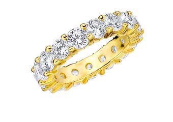 DIAMOND ETERNITY BAND WEDDING RING ROUND SHARED PRONG 14K YELLOW GOLD 5 CARATS