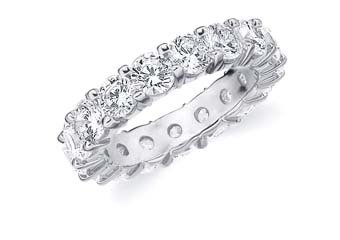 DIAMOND ETERNITY BAND WEDDING RING ROUND SHARED PRONG 14K WHITE GOLD 5 CARATS