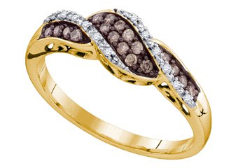 WOMENS CHAMPAGNE COGNAC BROWN DIAMOND RING WEDDING BAND YELLOW GOLD