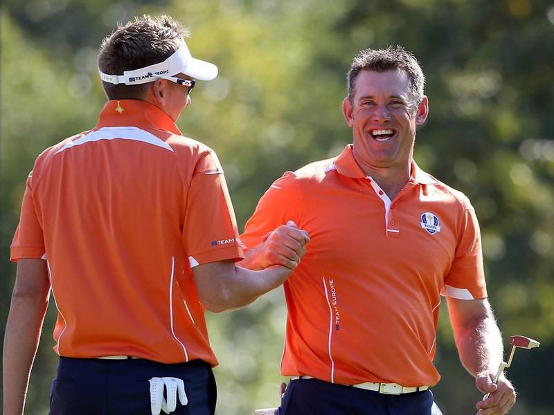 020 - 8 X 6 Photo - Ryder Cup 2012 - Ian Poulter Lee Westwood Build Up
