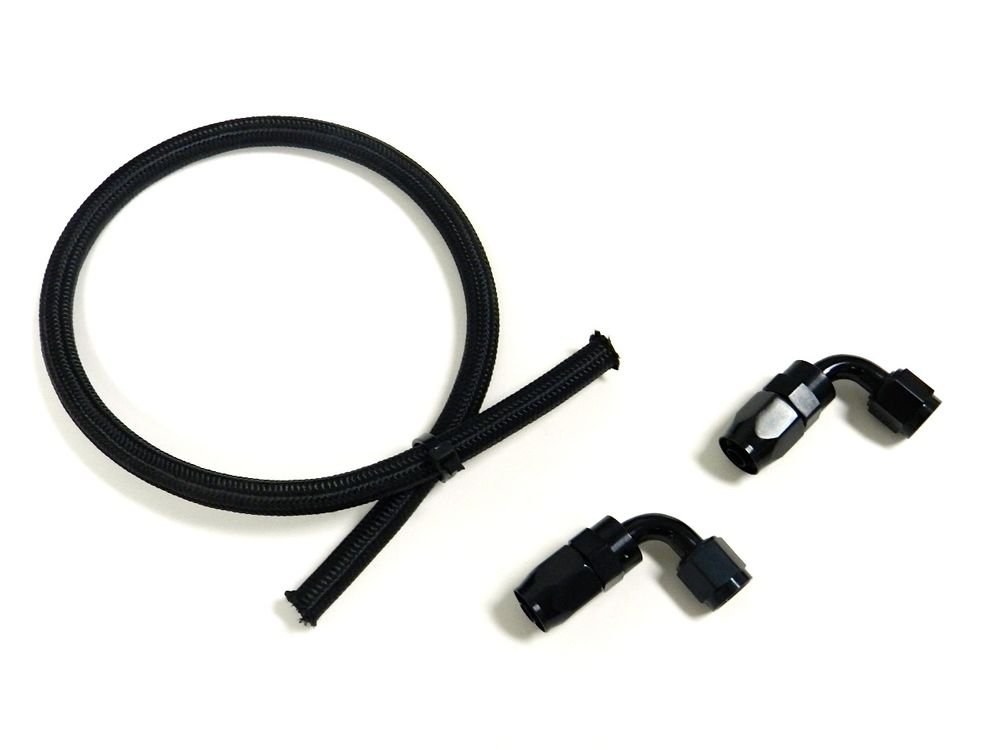 5FT 16AN BLACK NYLON BRAIDED OIL FUEL HOSE LINE + 2 90 DEGREE FITTINGS