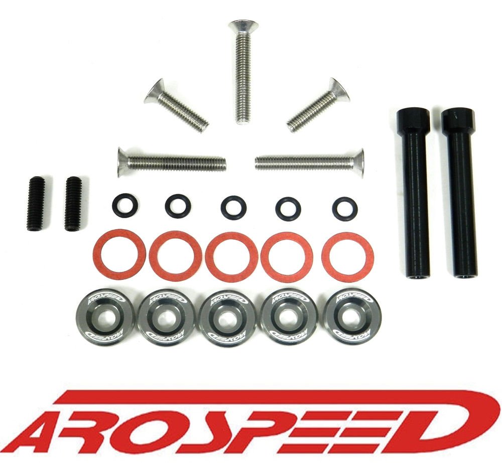 AROSPEED GUNMETAL 5PC CNC BILLET VALVE COVER BOLT WASHER KIT D15 D16 D17 ENGINE