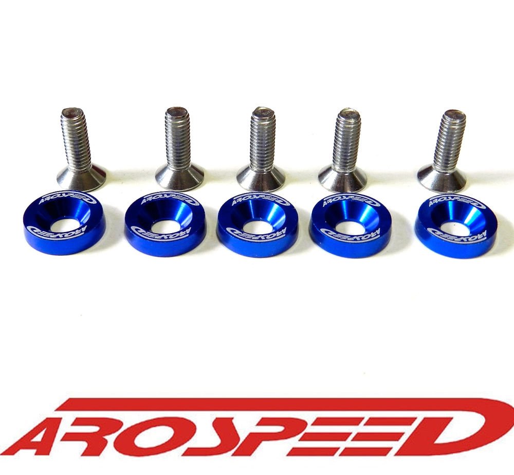 10PC BLUE AROSPEED 8MM BILLET ALUMINUM FENDER WASHER ENGINE BAY DRESS UP KIT C