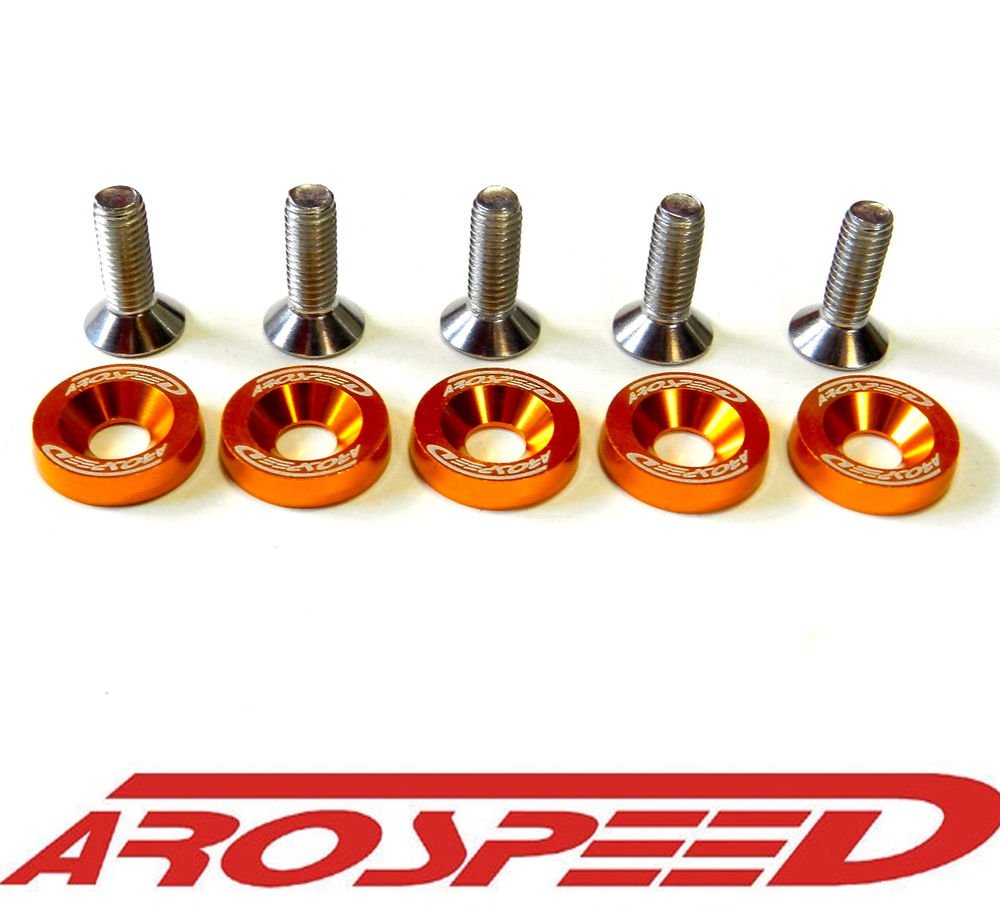10PC ORANGE AROSPEED CNC BILLET ALUMINUM FENDER WASHER ENGINE BAY DRESS UP KIT