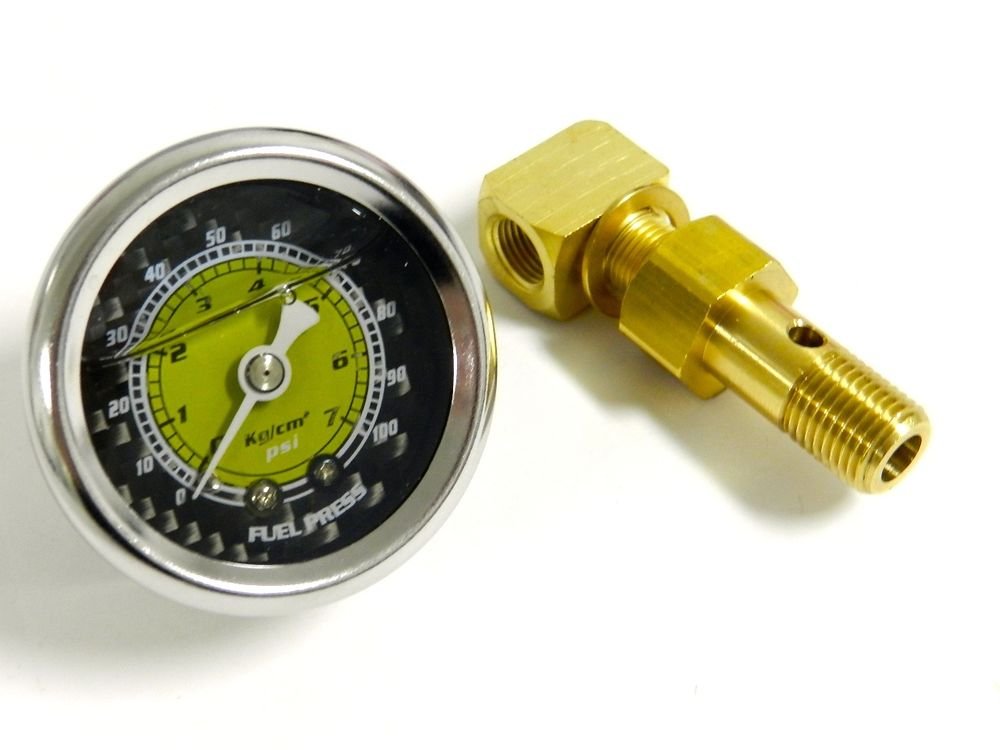 VMS RACING 0-100 PSI FUEL PRESSURE GAUGE YELLOW/CARBON FIBER FOR HONDA ACURA