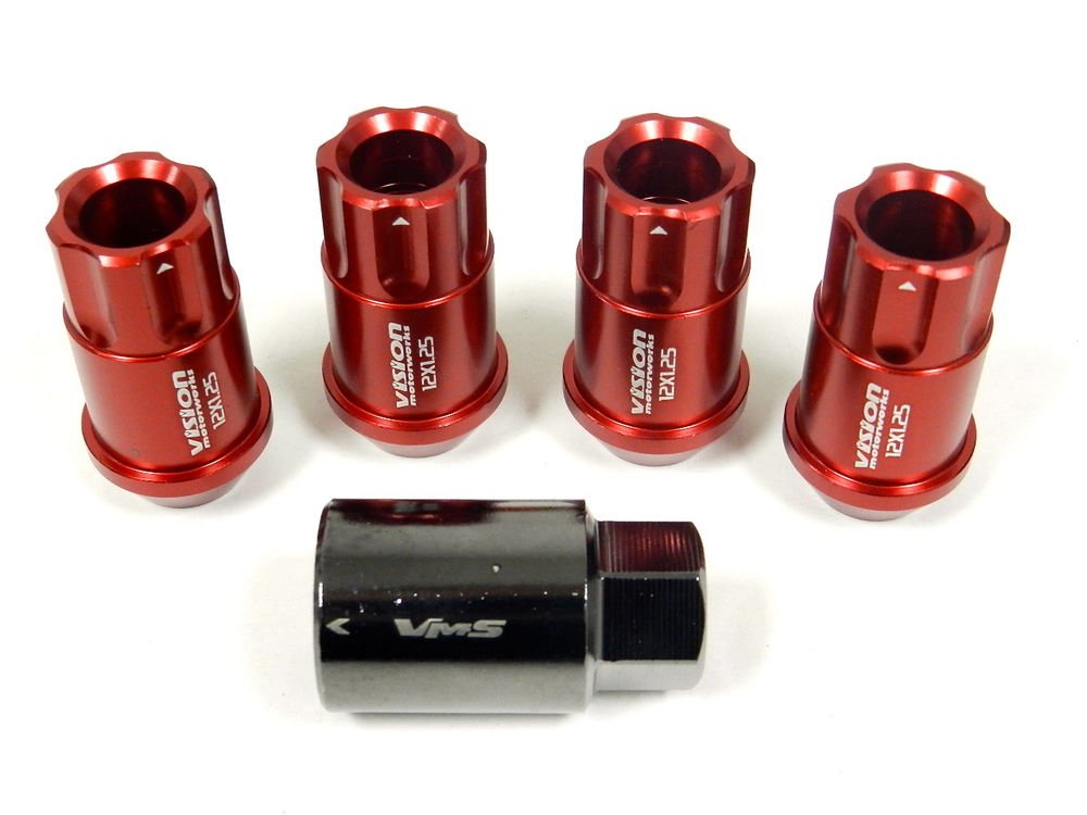 RED 4PC LOCKING LUG NUTS WITH KEY SUBARU IMPREZA WRX STI RS 2.5 4DR