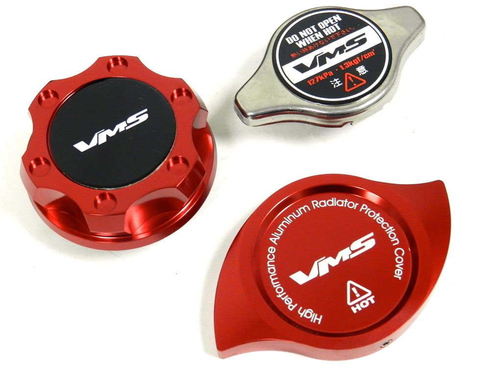 VMS RACING OIL CAP + RADIATOR CAP + BILLET COVER RED SUBARU B