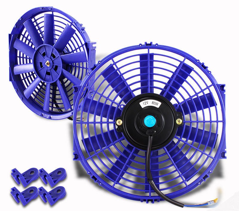 UNIVERSAL 12" BLUE ELECTRIC RADIATOR SLIM FAN WITH INSTALLATION KIT