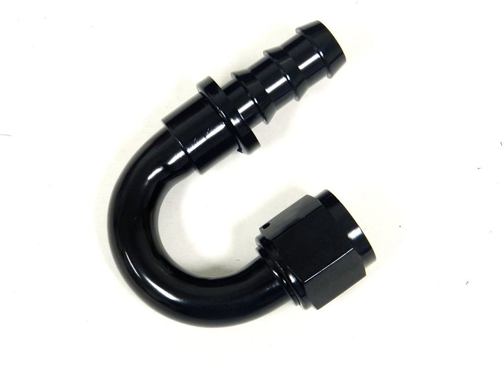UNIVERSAL ALUMINUM 180 DEGREE AN/JIC PUSH ON HOSE END FITTING -10 AN10 BLACK
